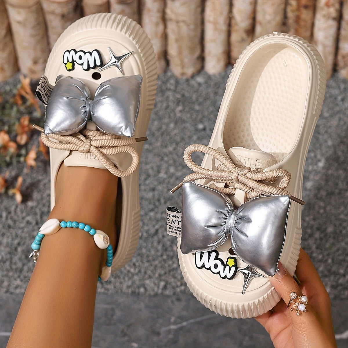 Women's Breathable Summer Mules Slip-Resistant Bow Tie Sandals