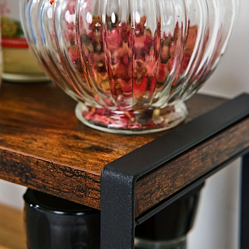 Rustic Brown 2-Tier Spice Rack Organizer for Kitchen Countertop Storage