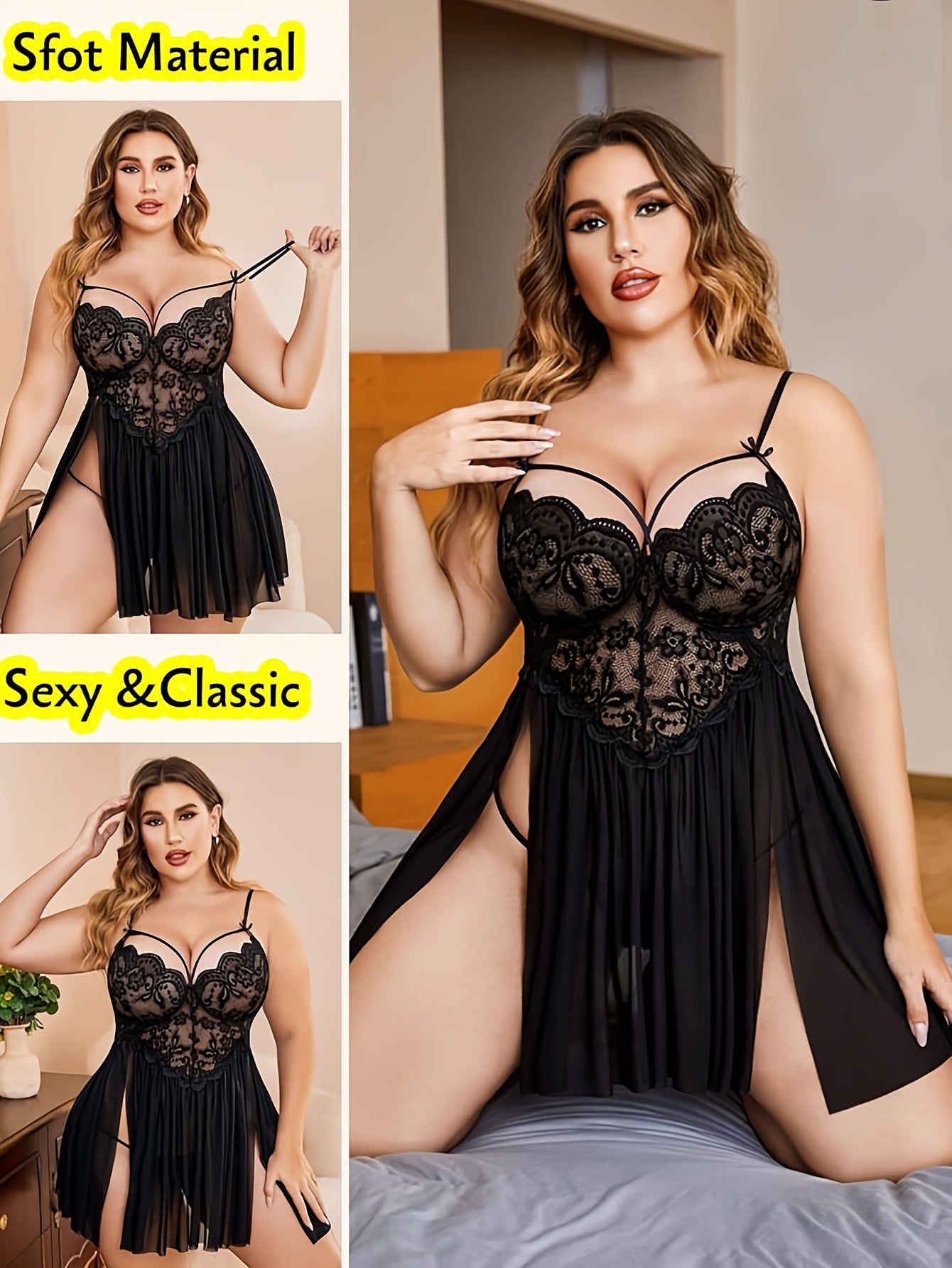 Бюстгальтер и пеньюар для полных женщин из кружева, прозрачное белье, ночная рубашка, дышащий летний комплект