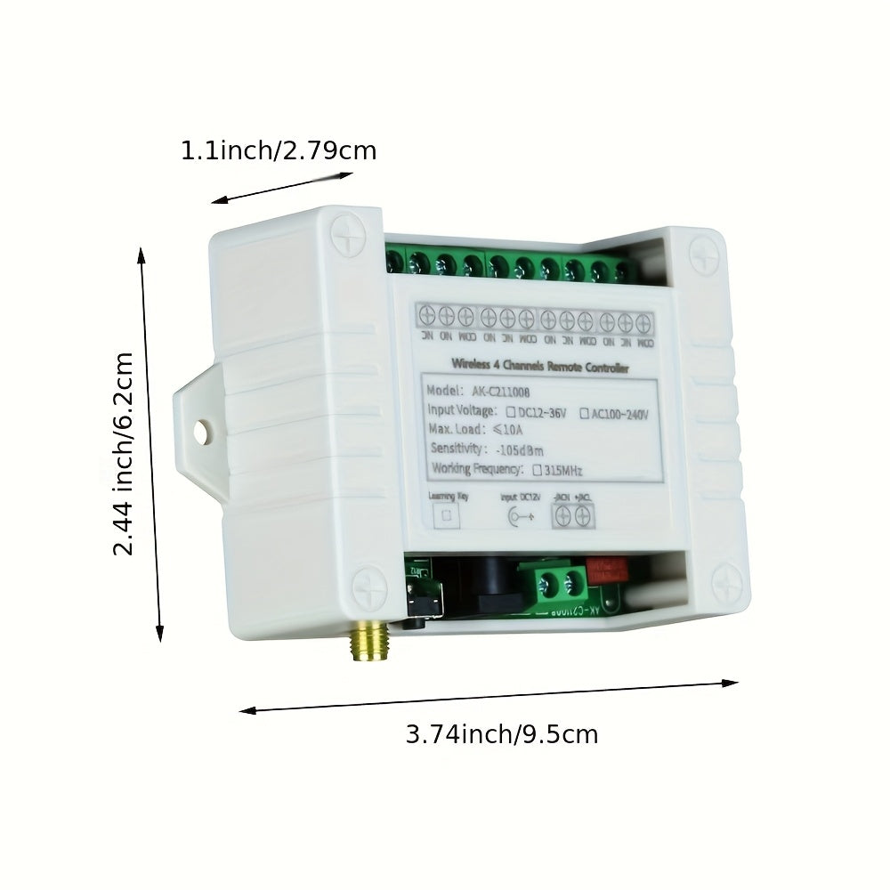 433MHz Wireless Relay Switch 4 Channel 10A Wall Mount Remote Control for Electrical Wiring