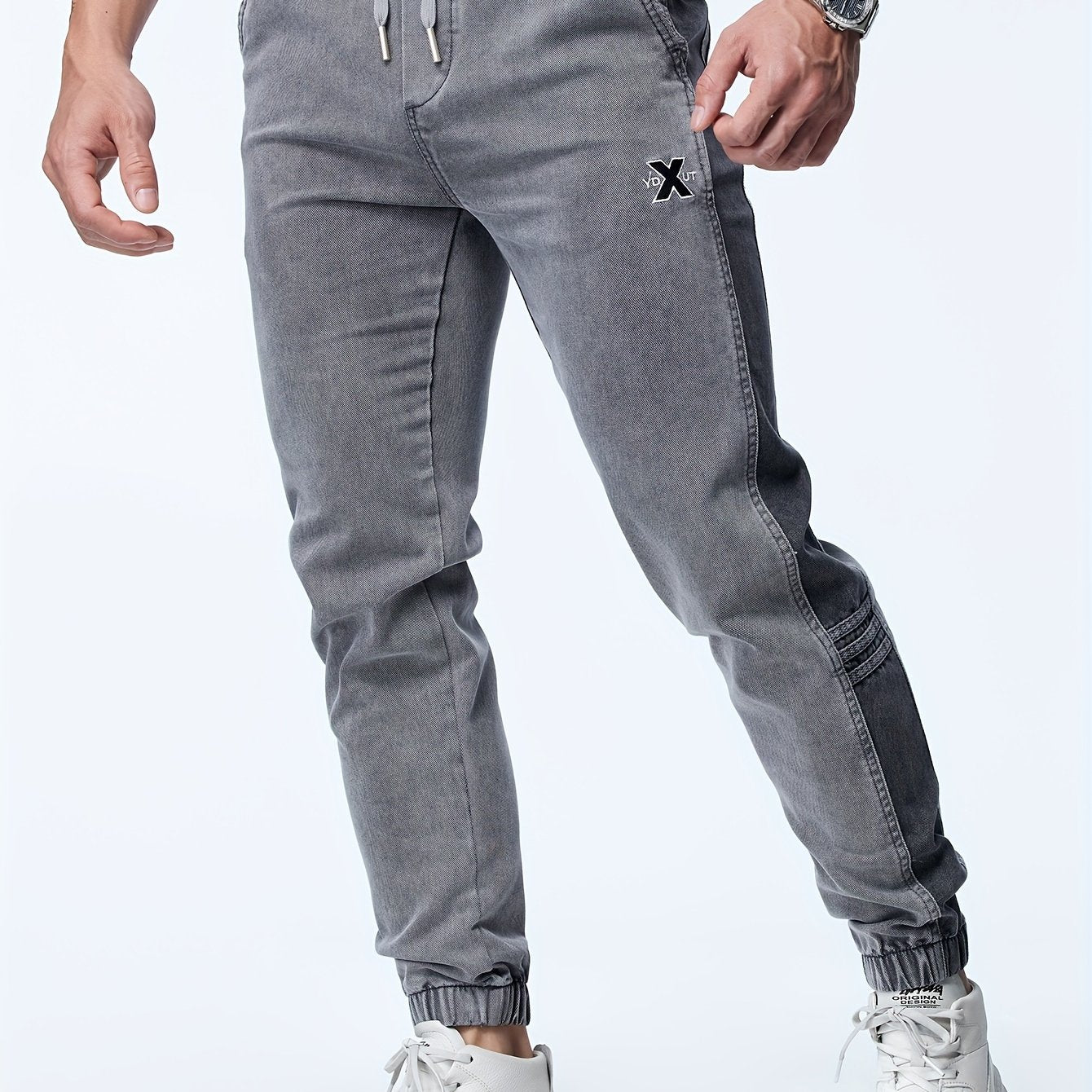 Pantalones jogger casuals cortos de mezcla de algodón con bordado y cordón para hombre