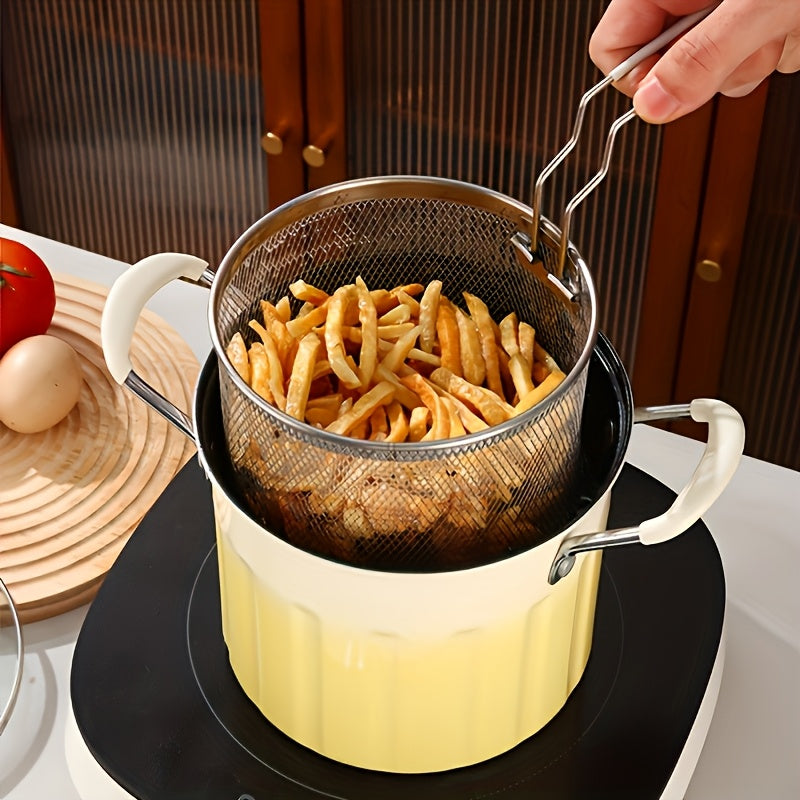 3L zanglamaydigan po'latdan yasalgan chuqur qovurish qozoni, filtr va splatter himoyachisi bilan, induksiya, gaz plitasi bilan mos keladi