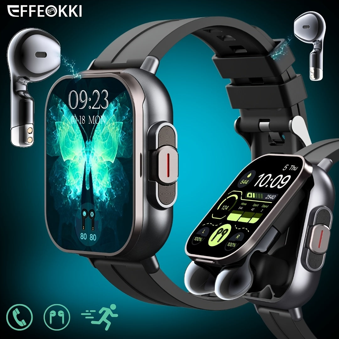 2-in-1 Smart Watch with Wireless Earbuds 5.11cm Touch Screen Pedometer Multi-Sport