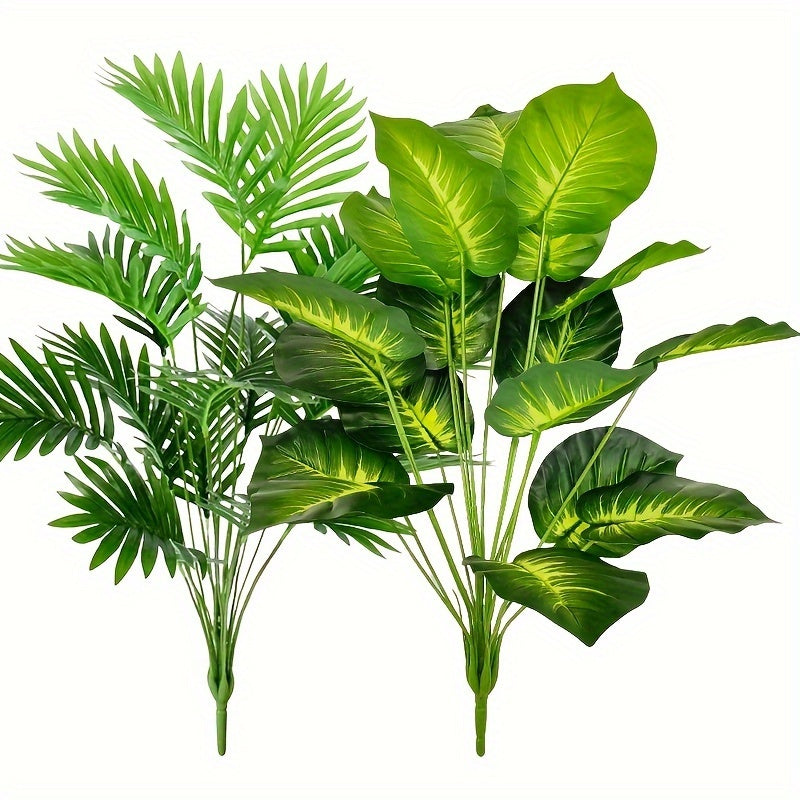 Set of 2 Artificial Tropical Plants Faux Palm and Monstera Indoor Outdoor Decor