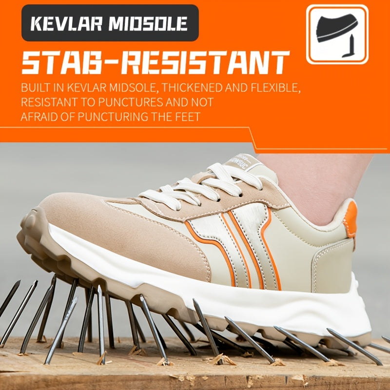 Women's Breathable Safety Sneakers Anti-Smash Puncture Comfort Beige Orange