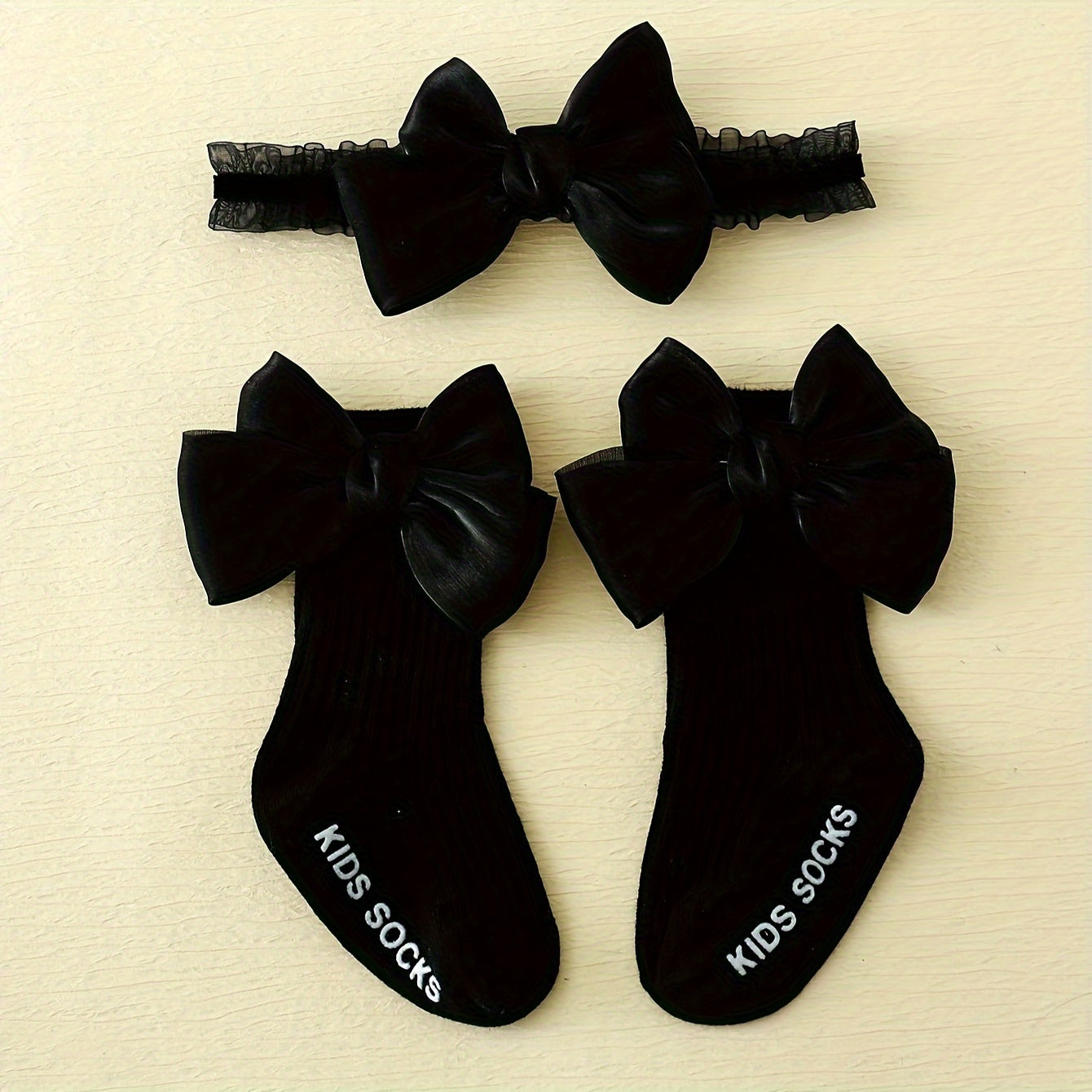 Набор носков и повязки для девочки-ребенка: дышащие хлопковые носки с бантом и аксессуар для волос