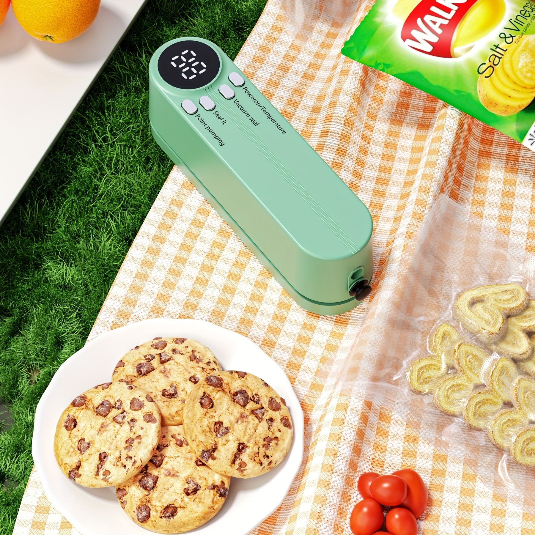 USB bilan qayta to'ldiriladigan vakuum yopishtiruvchi to'plam, tez yopish uchun, pompasi va havo o'tkazmaydigan sumkalarni o'z ichiga oladi, oziq-ovqat, atıştırmalıklar, go'sht, meva, sabzavotlarni saqlash uchun ideal, va joyni tejovchi dizayn.