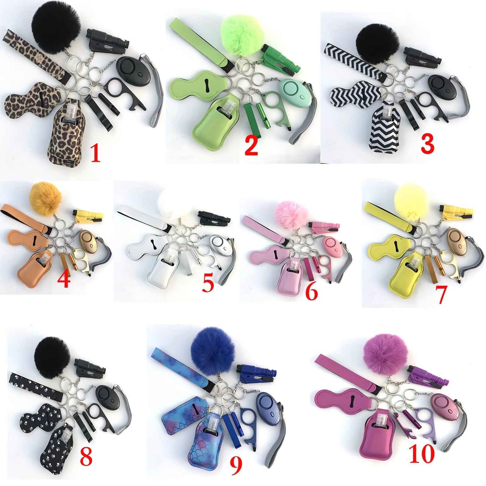 Safety Alarm Set with Protective Accessories for Women 10 Pieces Gift
