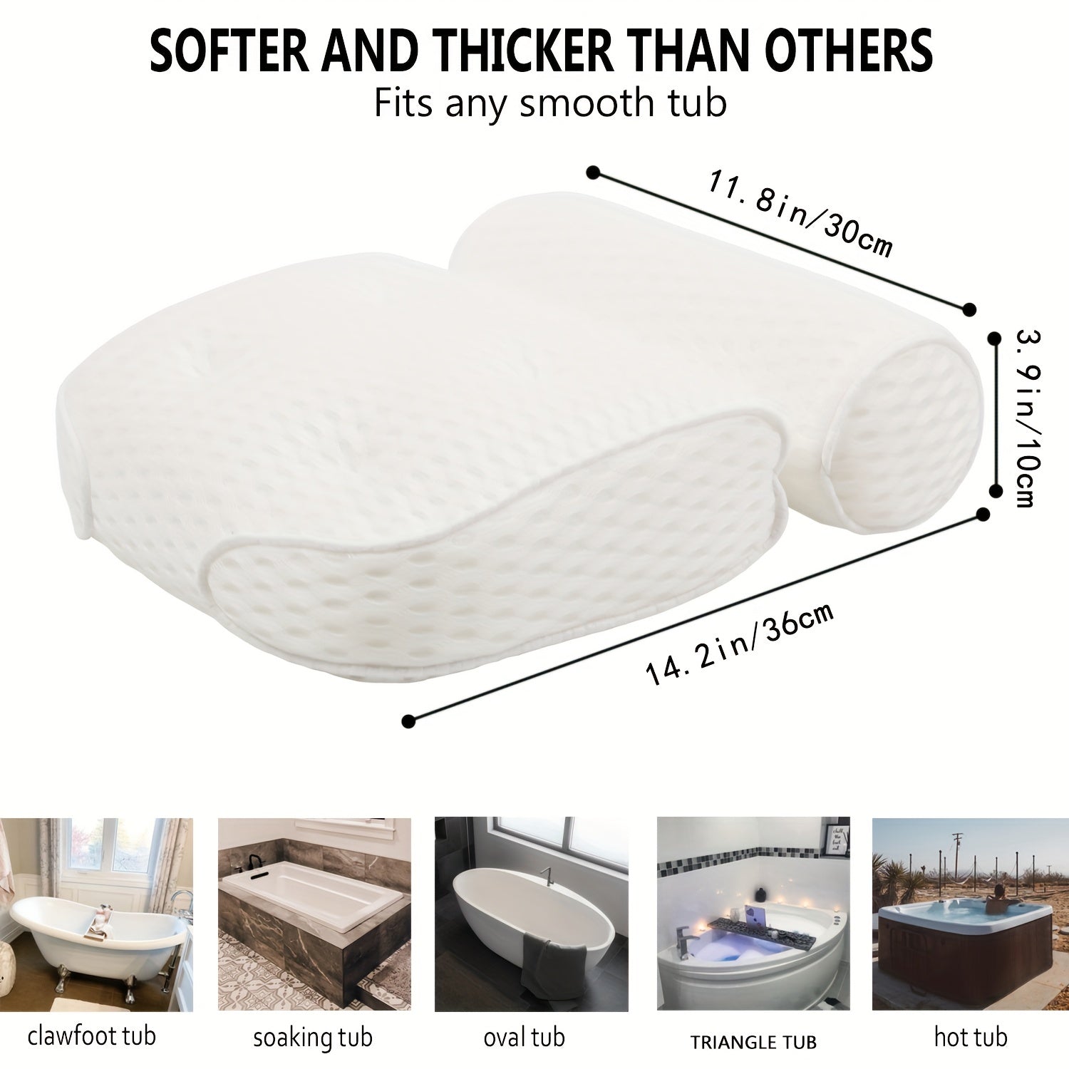 Bathtub Pillow with Non-Slip Suction Cups Neck and Back Support for Bathroom
