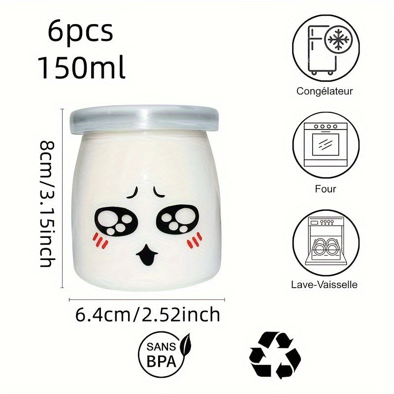 Set of 6 Glass Jars 150ml with Flip Top Lids for Yogurt Pudding Honey Jam Reusable