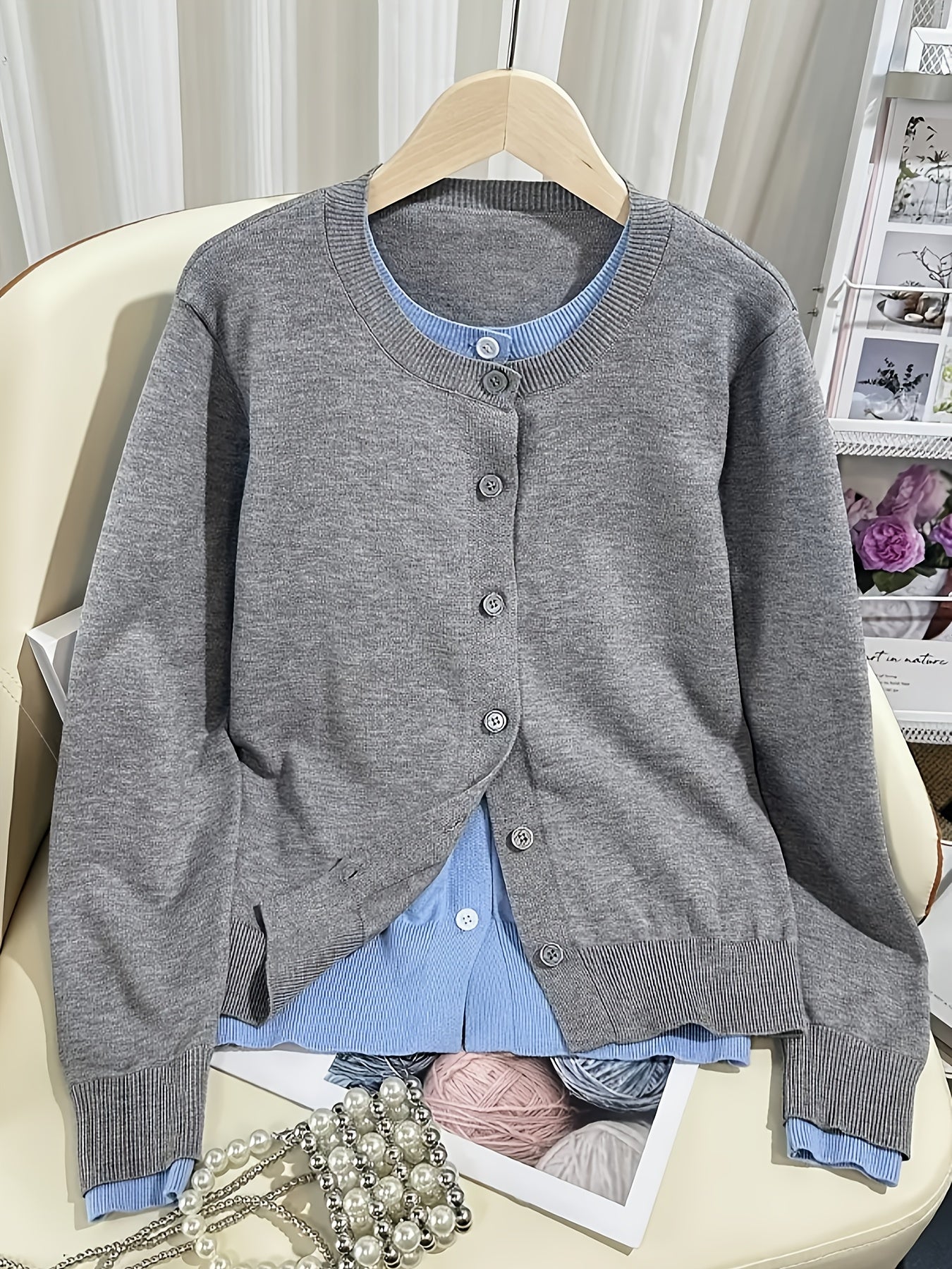 Plus Size Women's Color Block Faux Two-Piece Oversized Cardigan