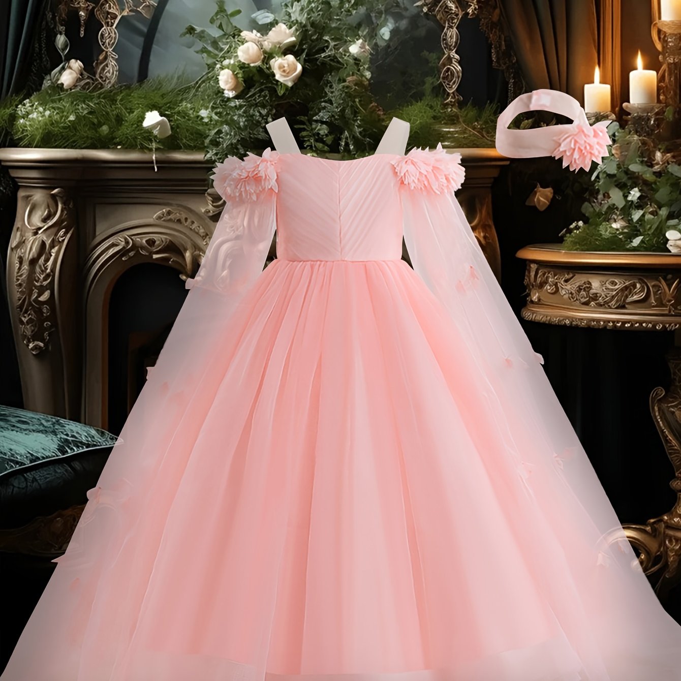 Girls Light Blue Off-Shoulder Floral Dress for Girls Weddings Parties and Performances