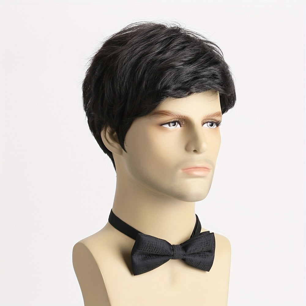 Men's Short Curly Wig Black 10-Inch Synthetic Heat-Resistant for Parties Halloween Role-Playing