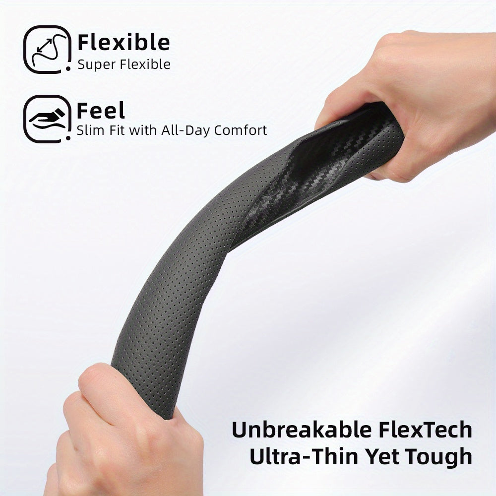 Universal Breathable Faux Leather Steering Wheel Cover with Quick-Release Design