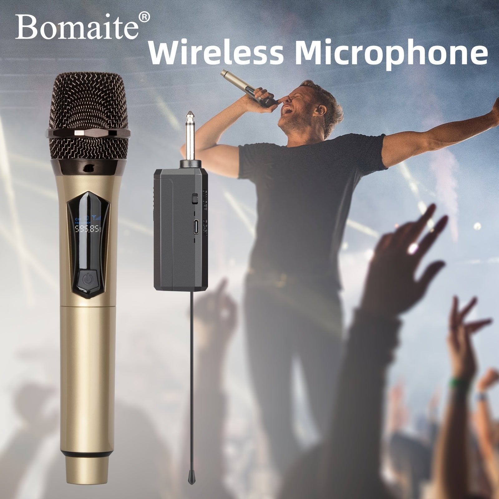 Wireless Handheld Microphone System Rechargeable Karaoke Mic with USB Charging for Events