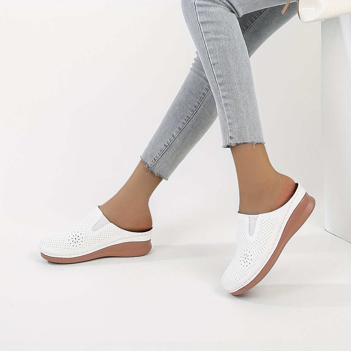 Women’s Perforated Wedge Mule Slide Sandals Casual Summer Outdoor Shoes