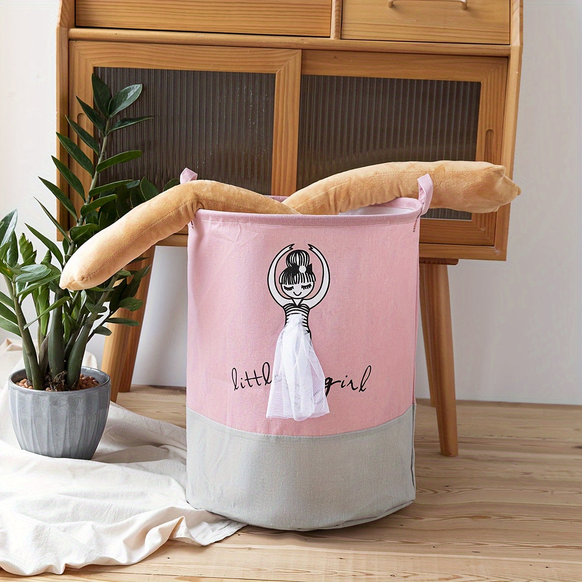 Kids Girls Collapsible Fabric Laundry Hamper with Handles for Toys Clothes and Books