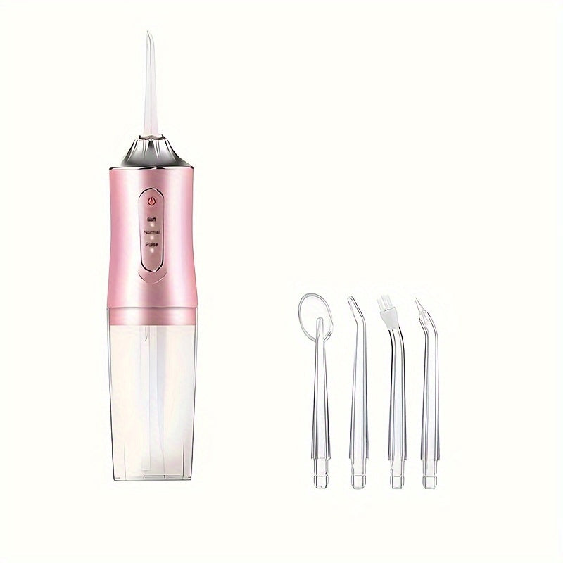 Rechargeable Pink Electric Water Flosser with High-Pressure Jet Tips for Braces and Hard-to-Reach Areas