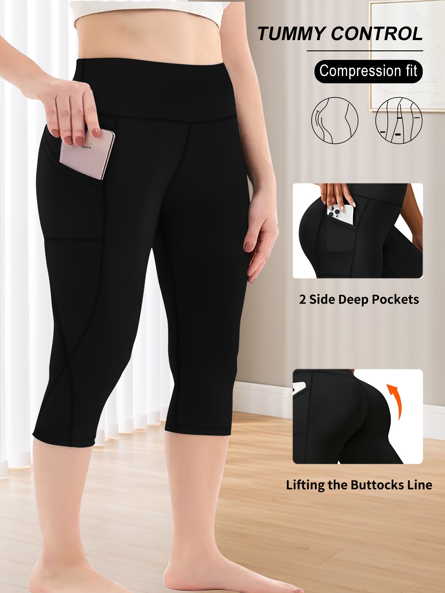 Plus Size Women's Yoga Pants High Waist Pocket Biker Shorts Tummy Control