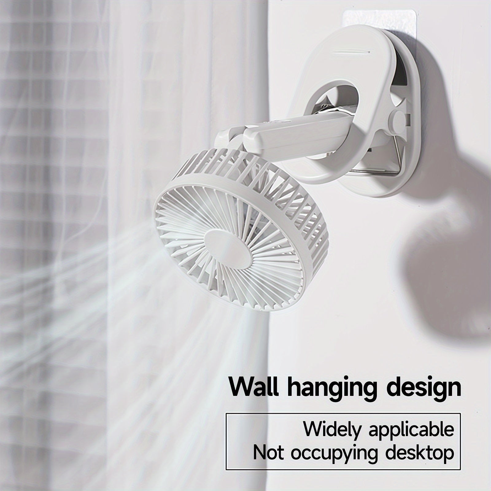 Portativ Clip-On Ventilyator, Mobil Telefon Uskunasi bilan, Qayta Zaryadlanadigan 2000mAh Batareya, 3 Shamol Tezligi, 180° Aylanish, Stol yoki Devorga Osish uchun Qisqa Egiluvchan Dizayn, Mustahkam Plastik Materiallar