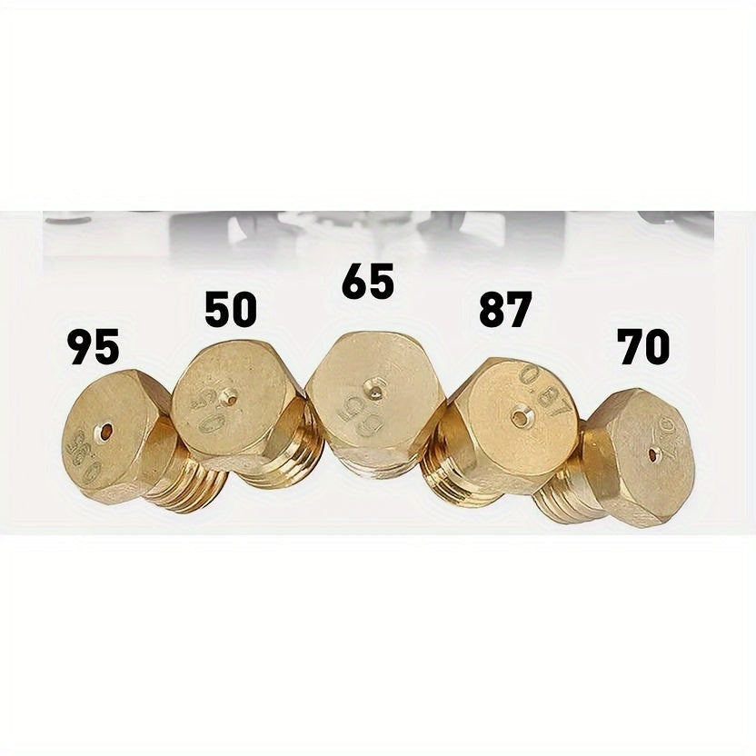 Sabafu pechlari uchun 5 ta yuqori sifatli mis gaz pechlari nozullari, aniq olov nazorati uchun 0.5/0.65/0.7/0.87/0.95mm yonish joyi o'lchamlari.