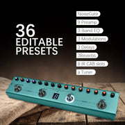 Guitar Effects Pedal Noise Gate 9 Preamp Slots 3-Band EQ Delay Reverb IR Cab Tuner USB Rechargeable