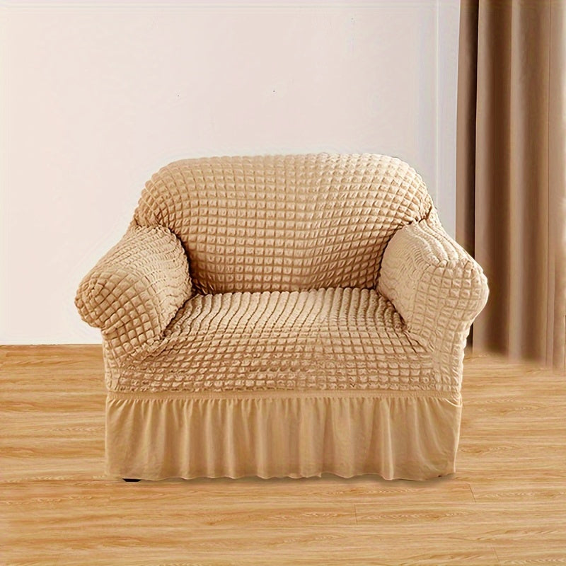 Beige Elastic Sofa Cover Fits All Sizes Machine Washable Living Room