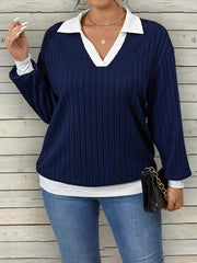 Plus Size Women's Color Block Top Casual Shirt Large Size