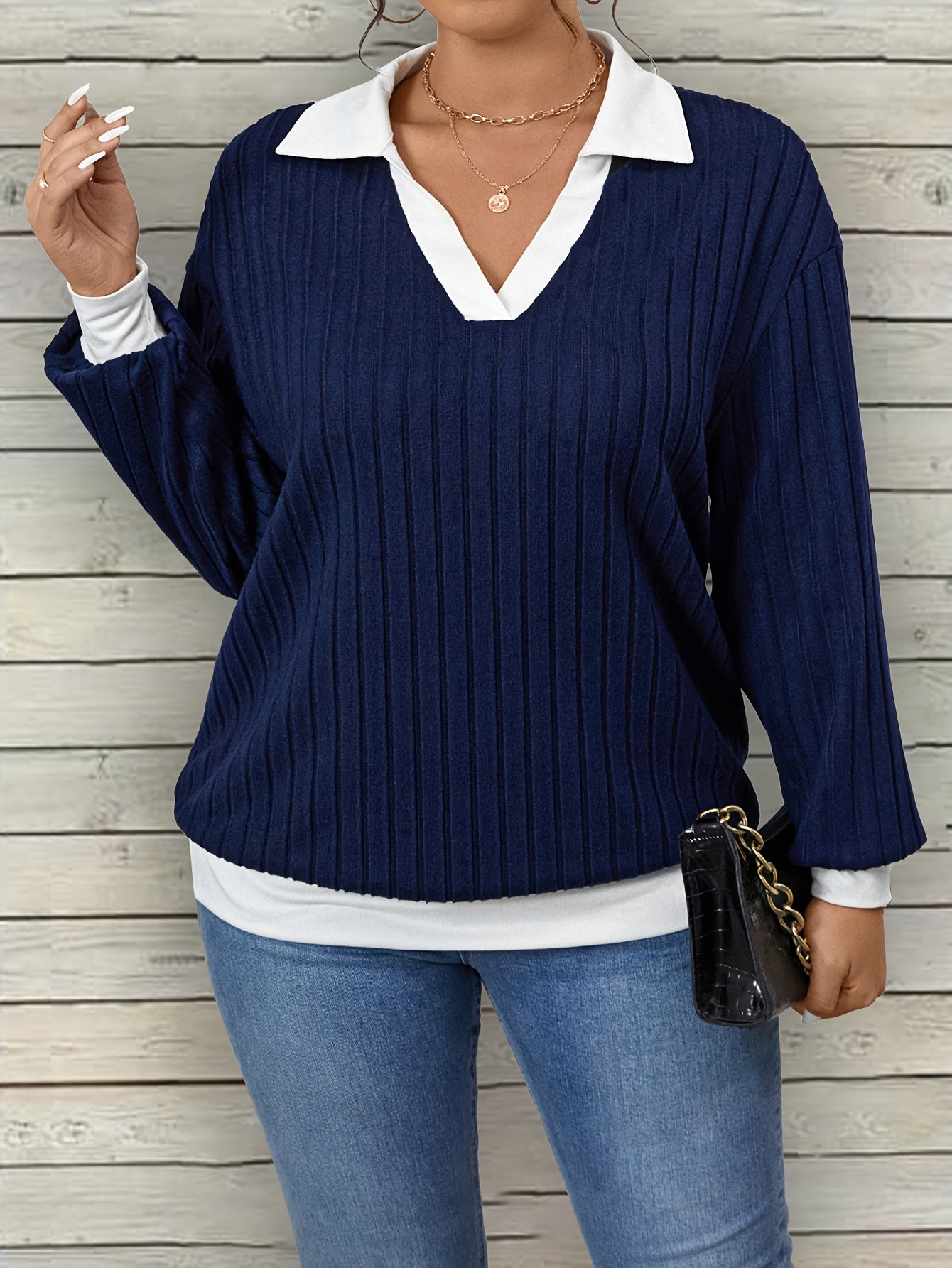 Plus Size Women's Color Block Top Casual Shirt Large Size