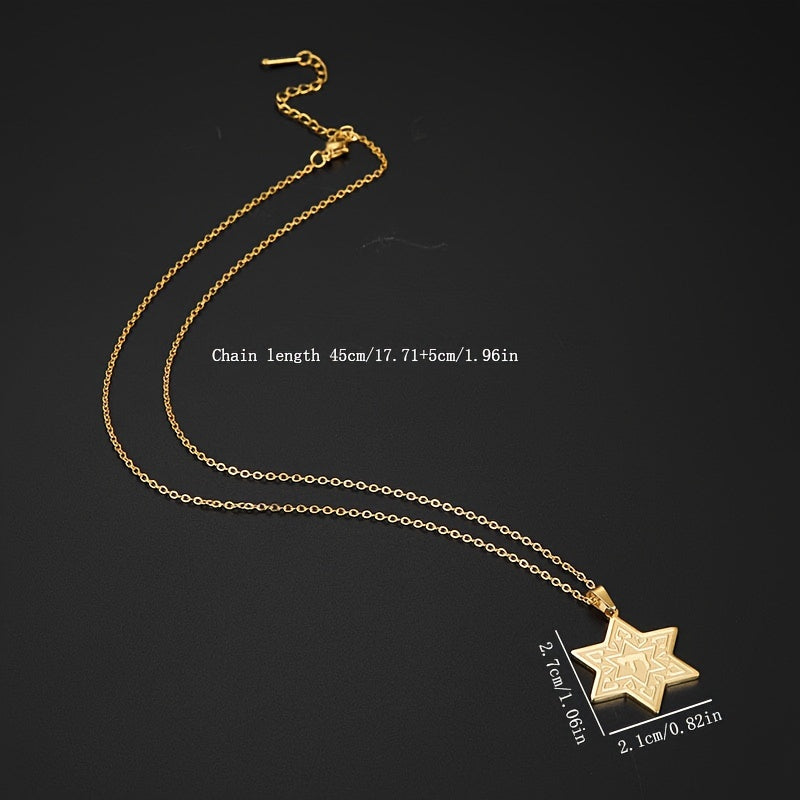 Hexagonal Star of David Pendant Necklace Titanium Steel Hebrew Letter Charm Religious Jewelry for Men Women