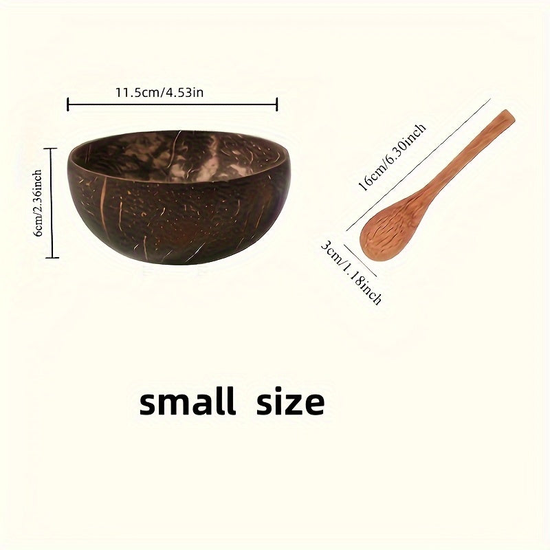 Set of 2 Coconut Shell Salad Bowls with Wooden Spoons for Fruits and Grains