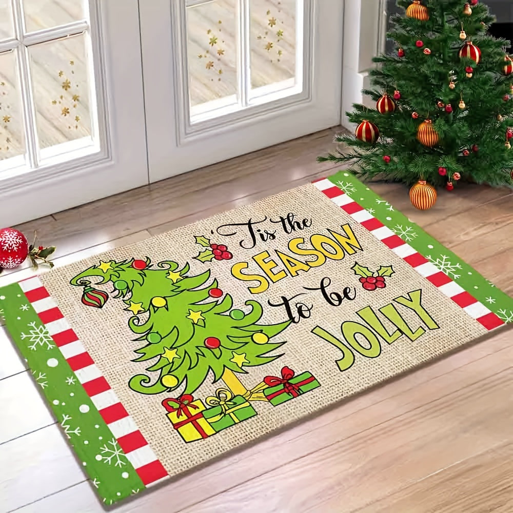 Whoville Christmas Floor Mat Non-Slip Holiday Decor with Christmas Tree Design