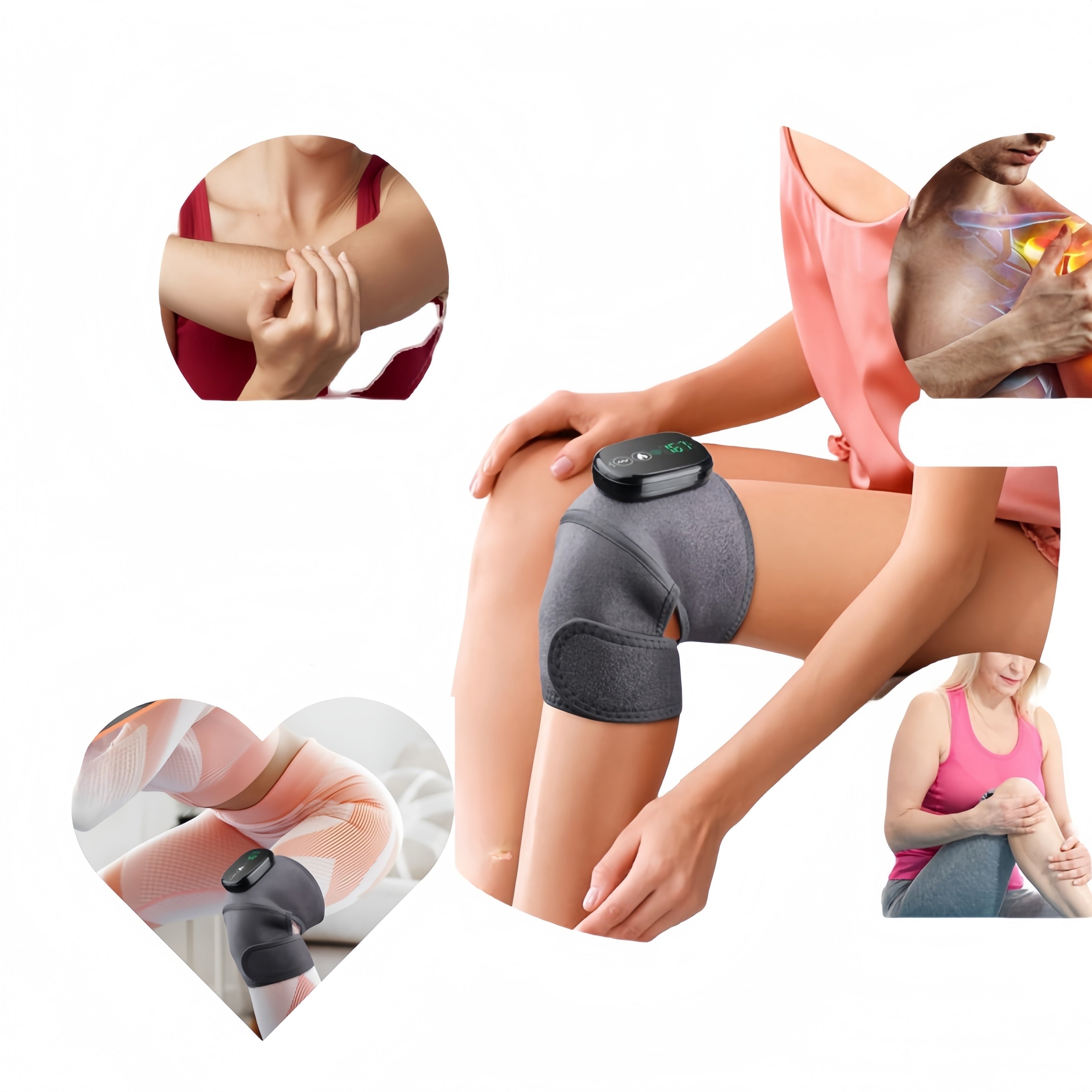 Portable Knee Massager with Heat Vibration LED Display for Pain Relief