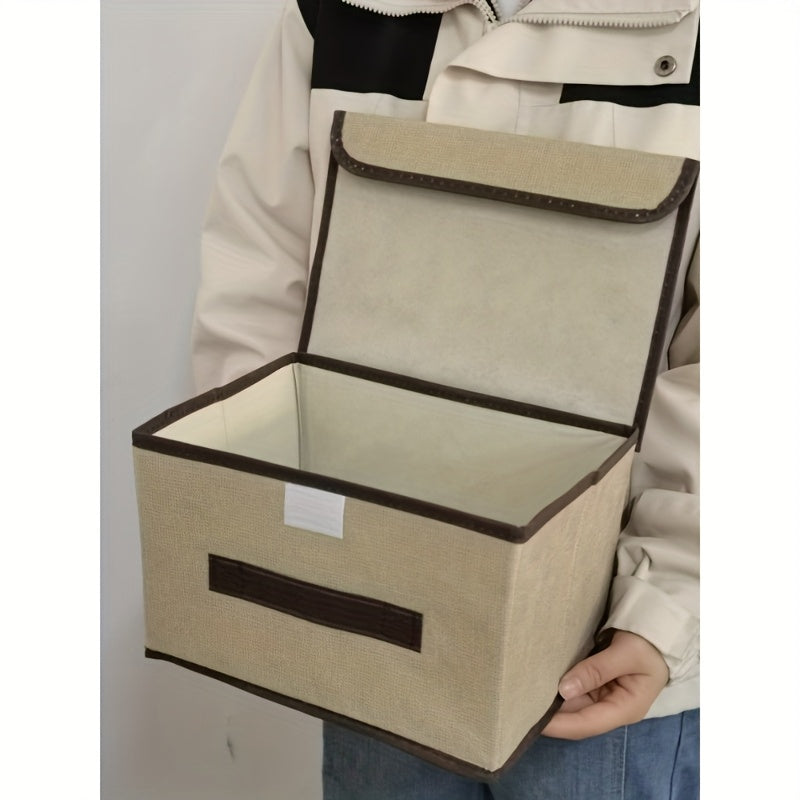Foldable Storage Box with Lid Dustproof Polyamide Linen Organizer for Clothes