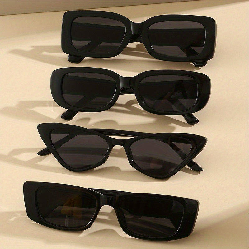 Set of 4 Unisex Cat Eye Rectangle Fashion Glasses Anti-Glare Plastic Frames Summer Sun Shades