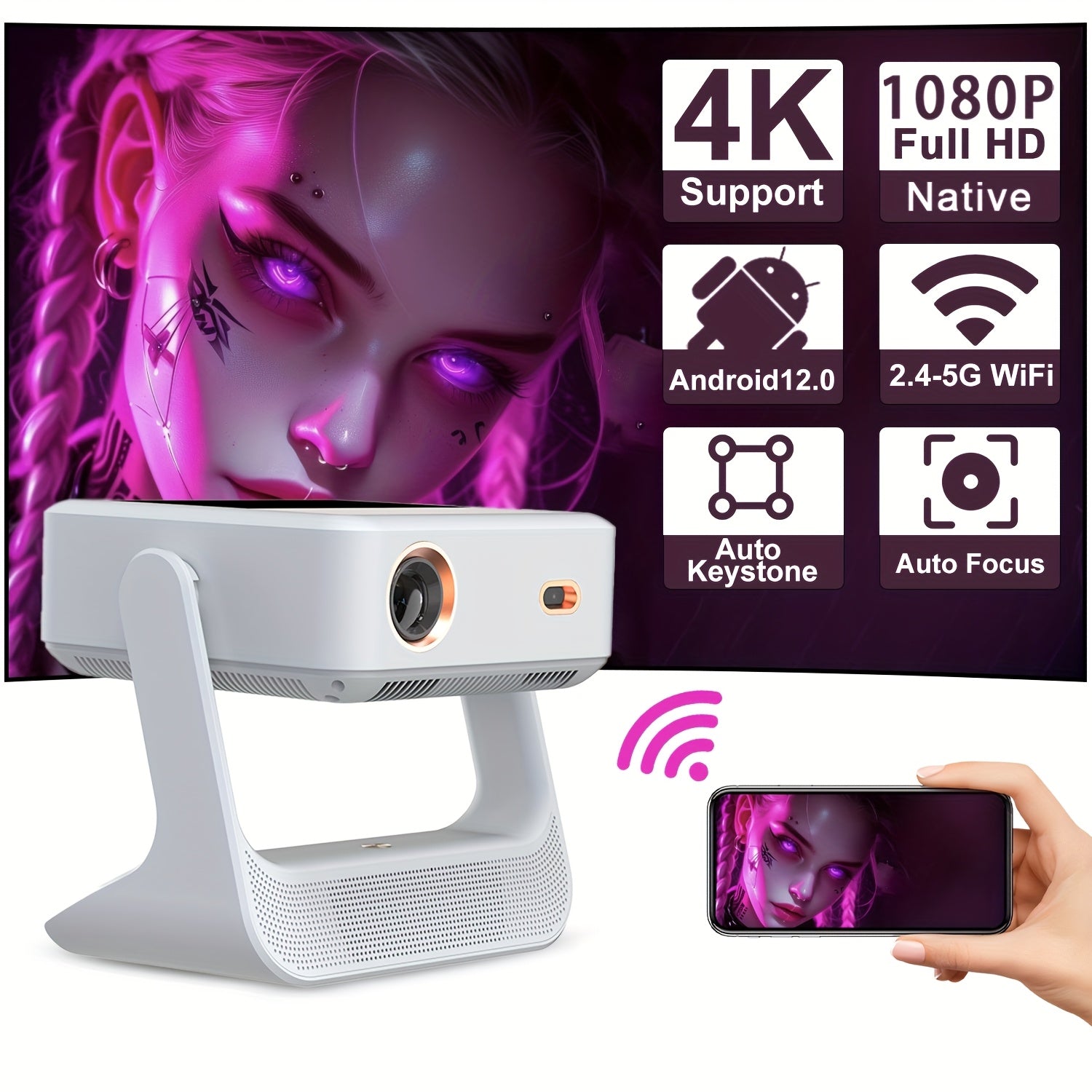 Proyector portátil de doble pantalla 4K 1080P Full HD Wi-Fi pantalla táctil