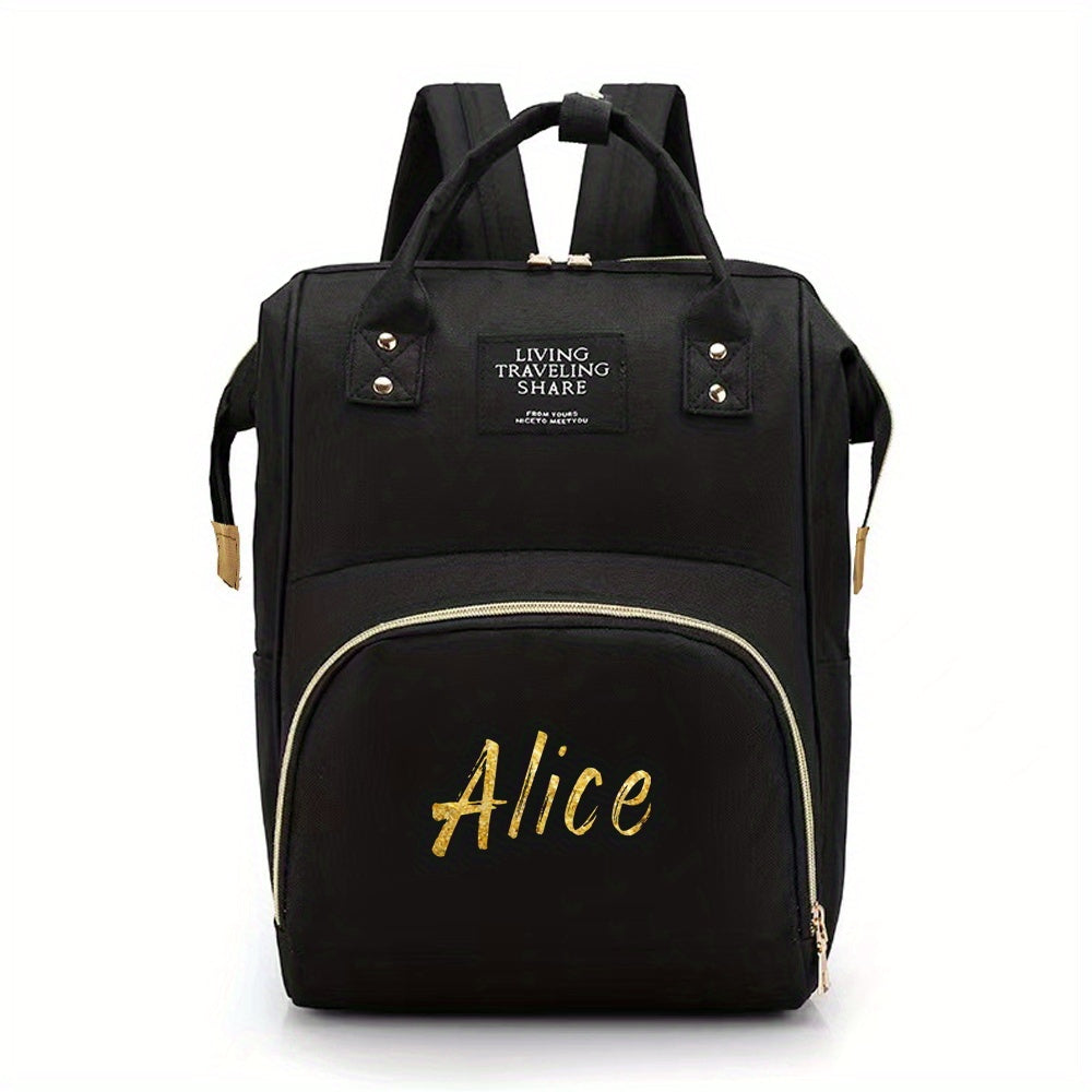 Black Oxford Cloth Mommy Backpack with Large Capacity and Travel Organizer