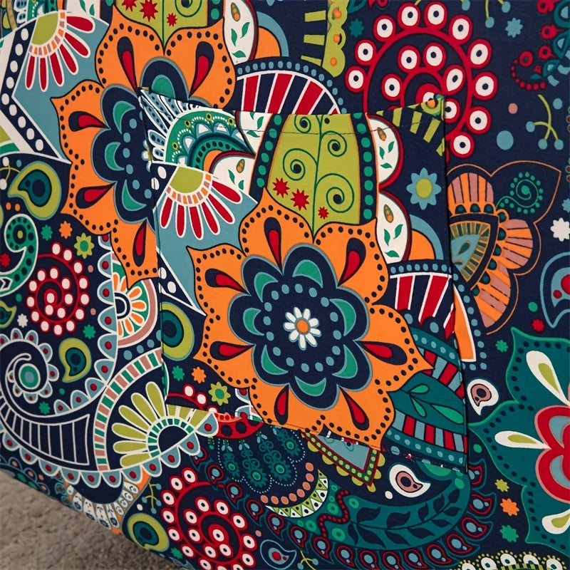 Чехол для кресла-качалки в стиле бохо с карманом, нескользящий, машинная стирка, синего цвета, изготовлен из полиэстера и спандекса.