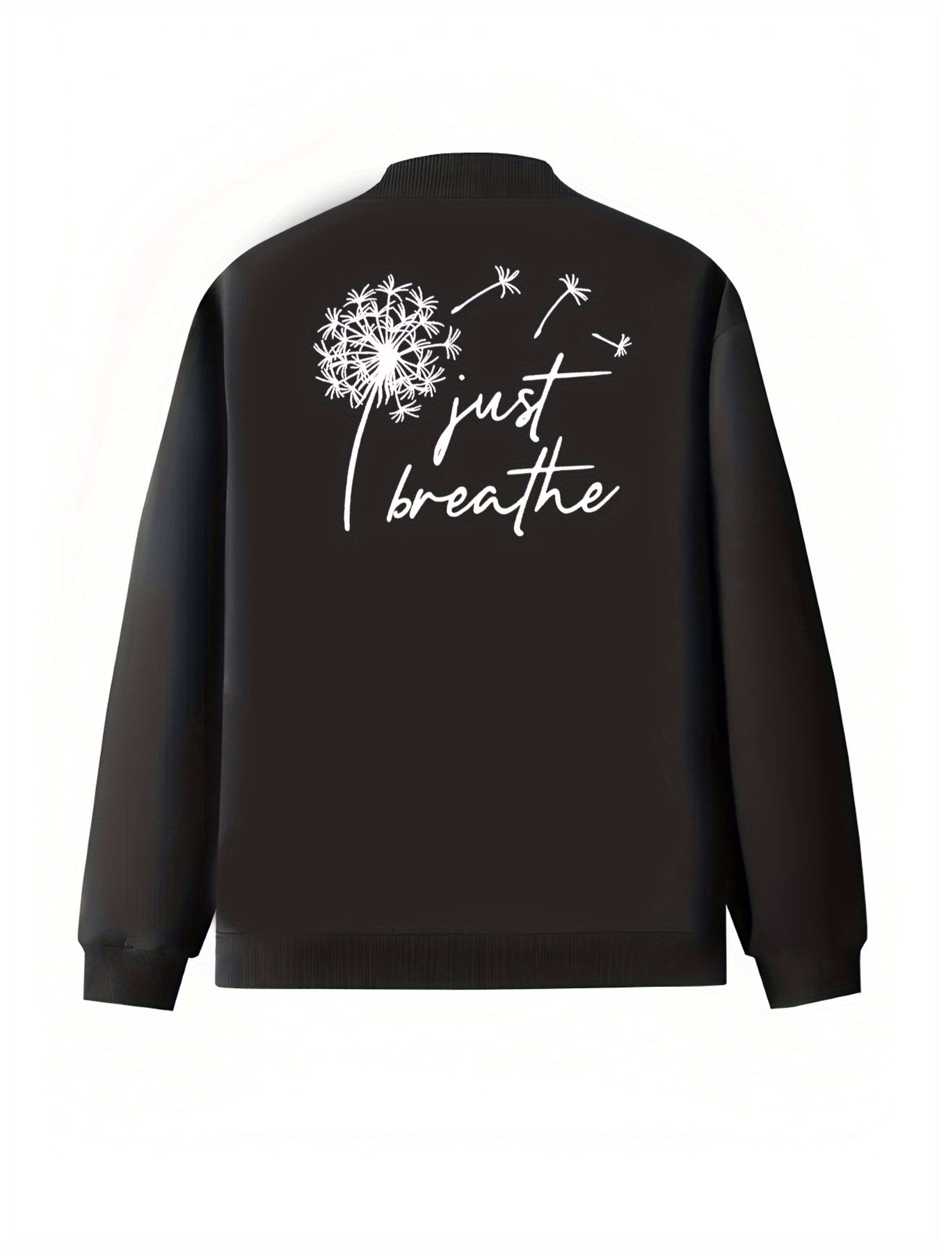 Women's Black Casual Baseball Collar Coat with Back Lettering