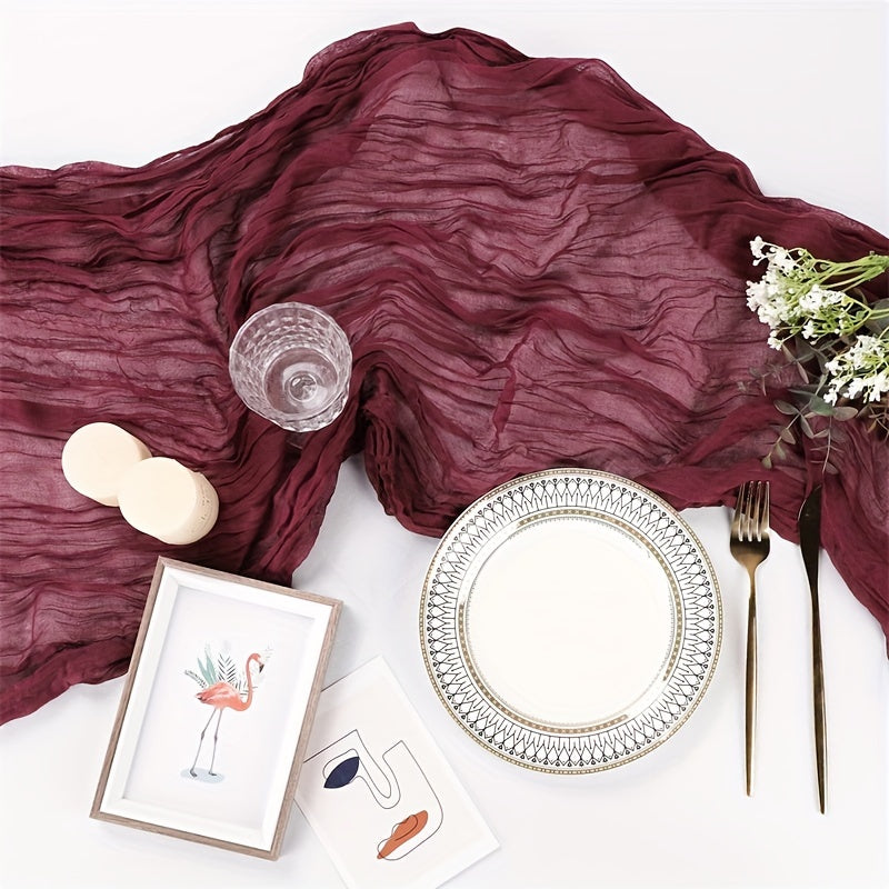 Balinese Pleated Table Runner Solid Color Cheesecloth for Home Dining Wedding Decor