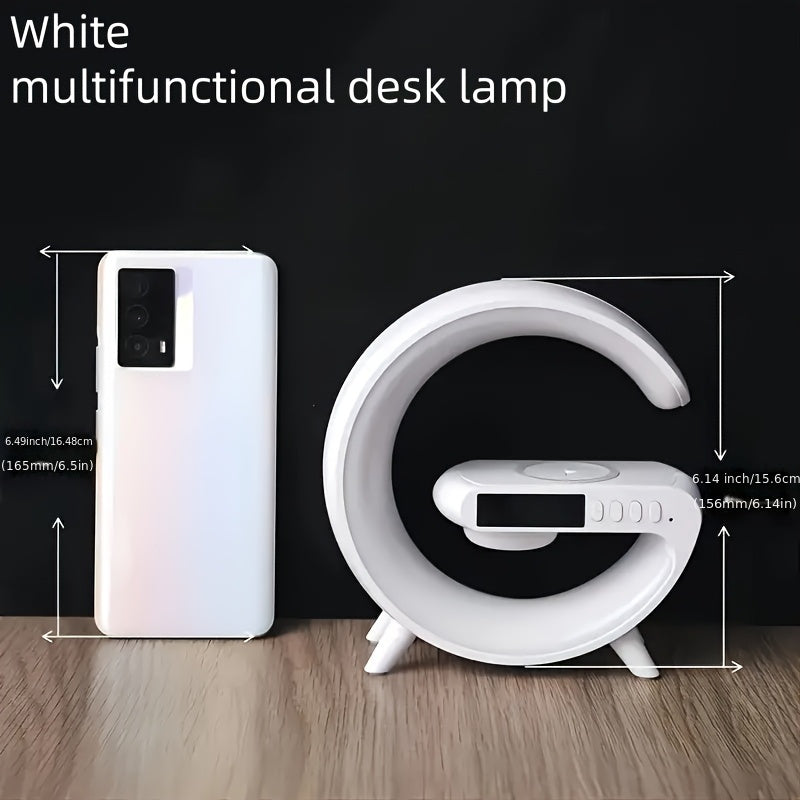 Multifunctional Desktop Ambient Lamp with Wireless Charging RGB LED Time Display Alarm Clock and Sound System