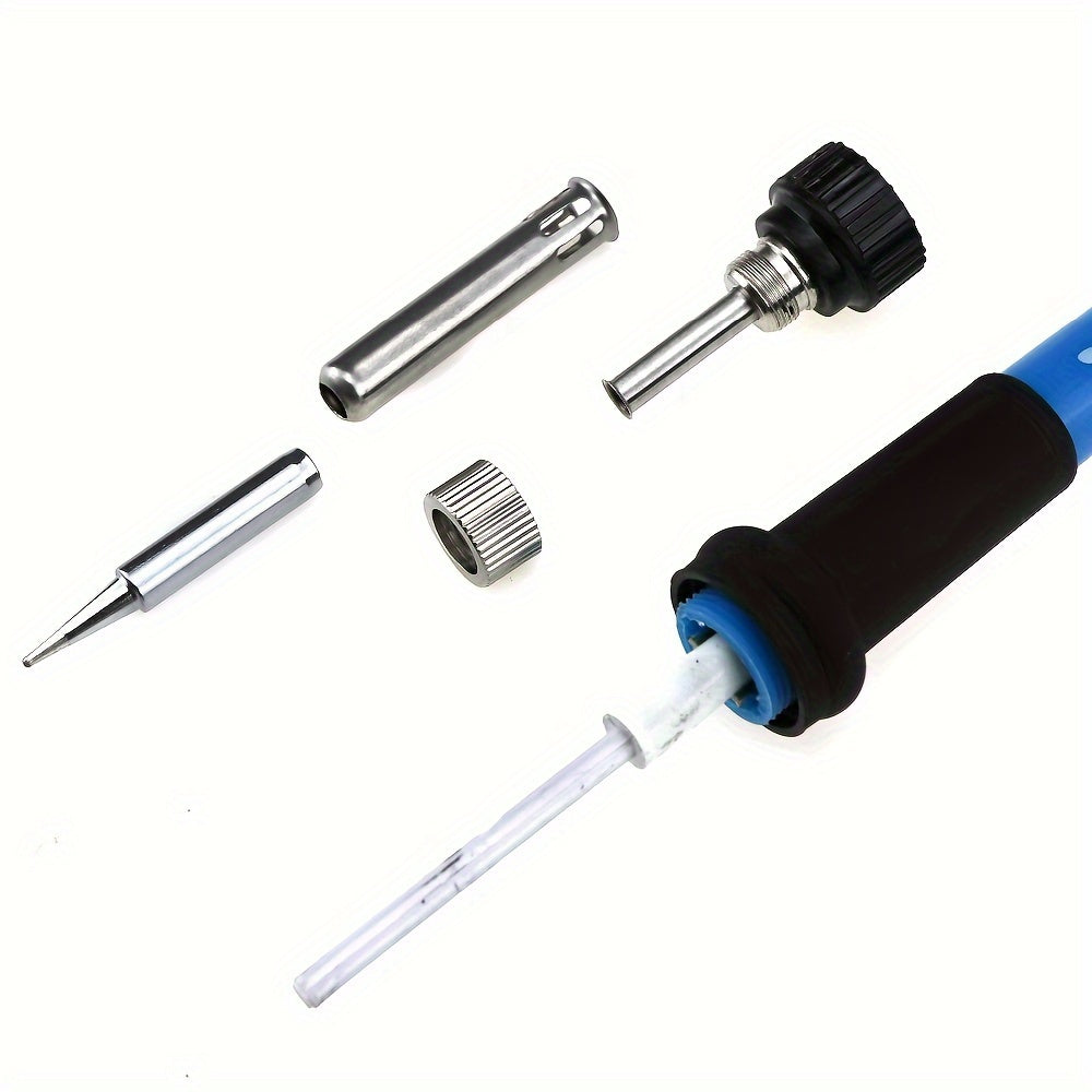 60W Adjustable Temperature Soldering Iron Kit with 15 Tips Desoldering Pump and Ceramic Heating Element for DIY Repairs in Red Blue Black