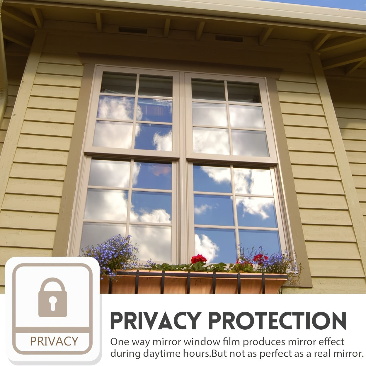 Daytime Privacy Window Film Anti-UV Heat Control Static Cling One Way Mirror Silvery 1 Piece