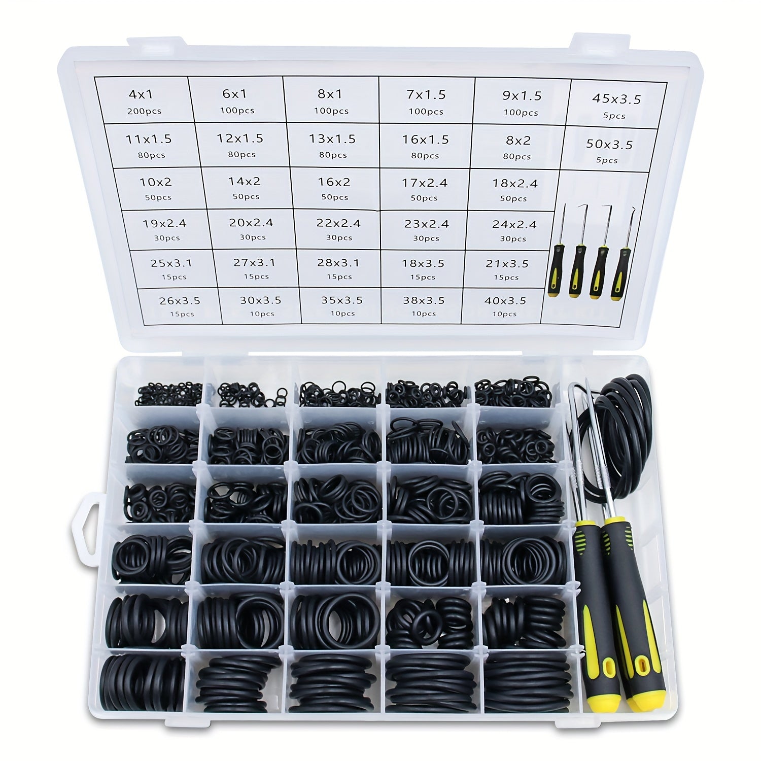 O-Ring Kit with 1540 Pieces and 4 Screwdrivers for Pressure Washers Plumbing Gas Connections