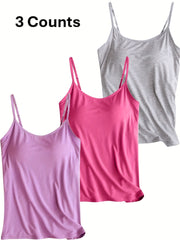Plus-Size Tank Tops Set with Built-In Padding, Breathable, Adjustable Straps