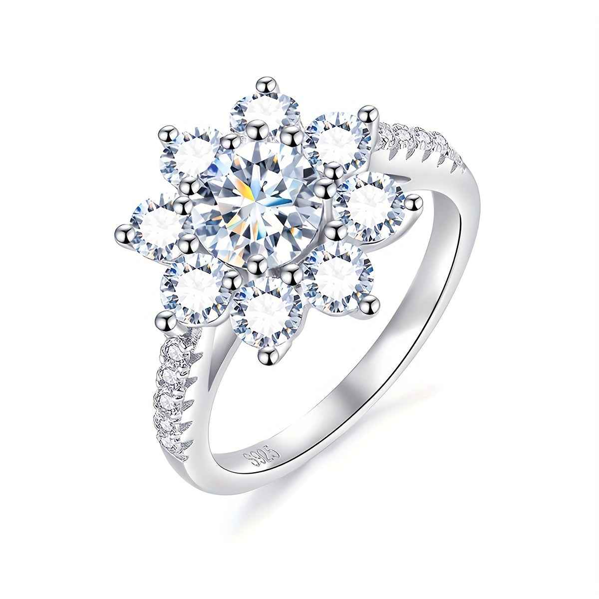 Ayollar uchun hashamatli abadiy yubiley zargarlik sovg'asi: 925 sterling kumushdan tayyorlangan, nafis 1CT moissanite klaster to'y uzuk, gippoallergen porloq va'da uzuki