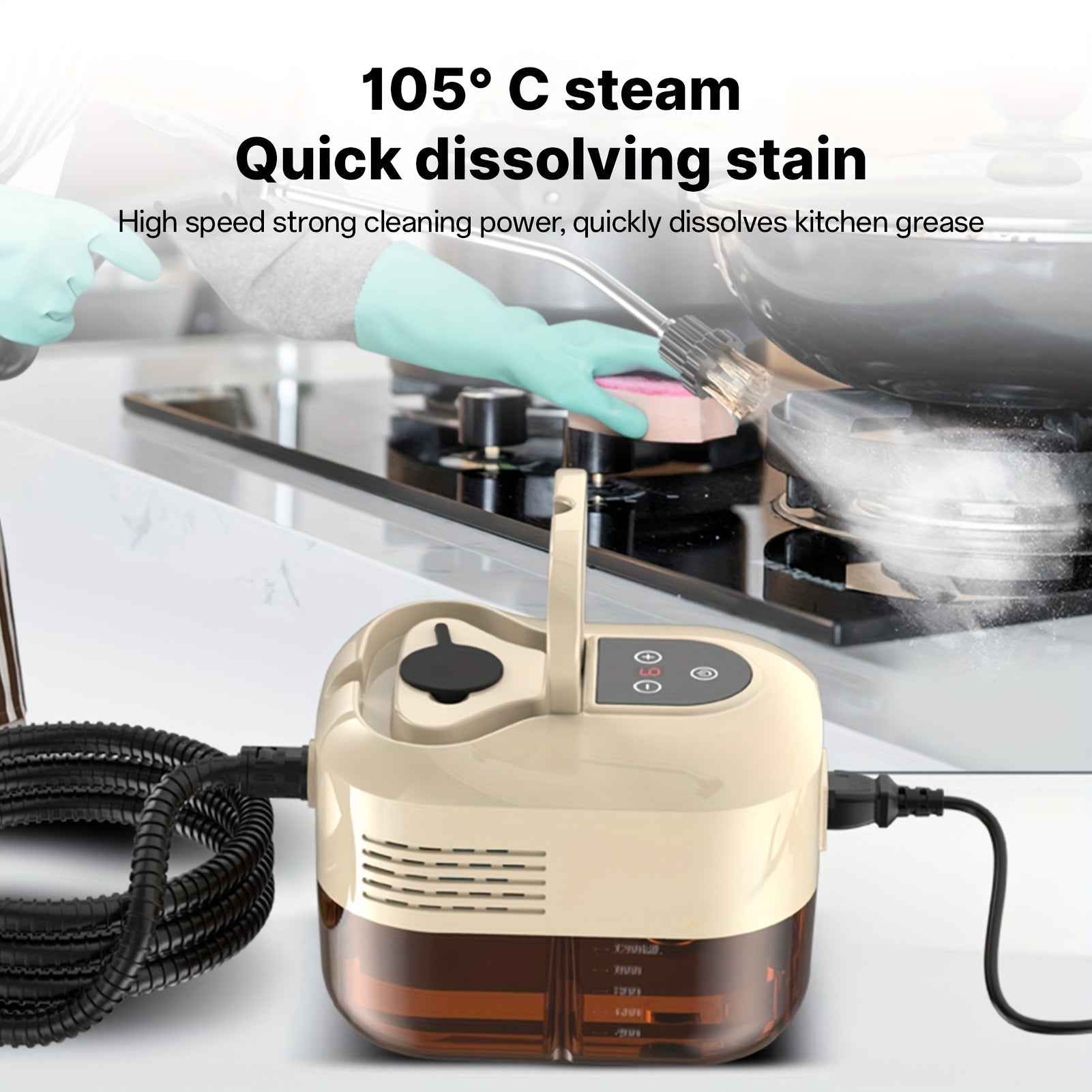 Handheld Steam Cleaner with Touch Screen, 6 Adjustable Levels, 105°C Deep Cleaning, 1200ml Water Tank, Includes 6 Accessories