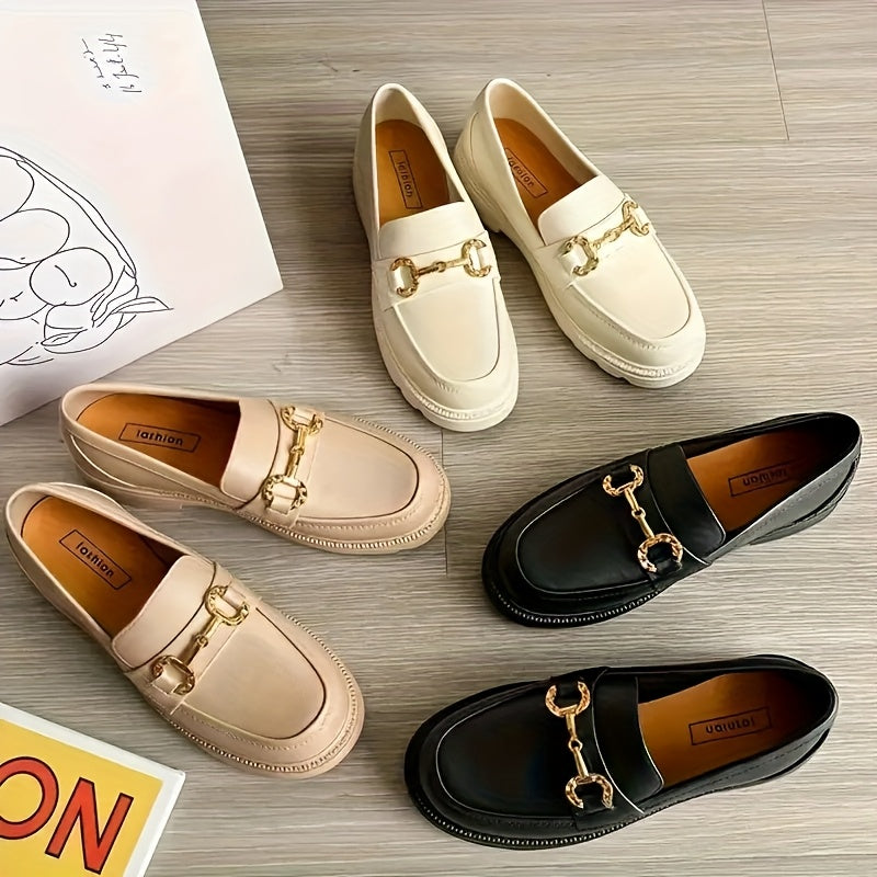 Women's Summer Leather Loafers Slip-On Comfort Shoes with Buckle and Non-Slip Sole