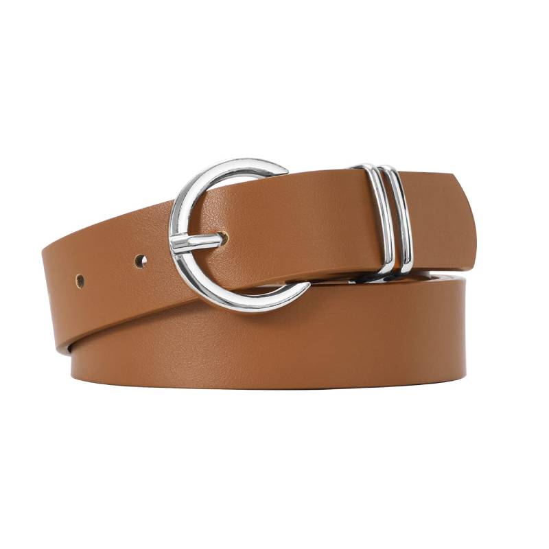 Women's Leather Belt for Jeans and Pants with Golden Buckle Solid Color Simple Design