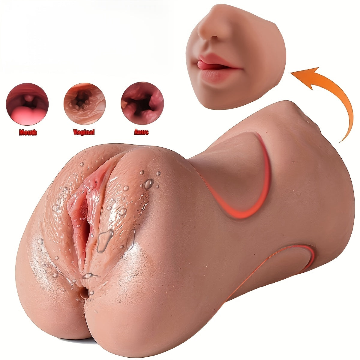 erkaklar uchun Flesh Material 3-in-1 Masturbator Pocket Pussy va Og'izli Stroker